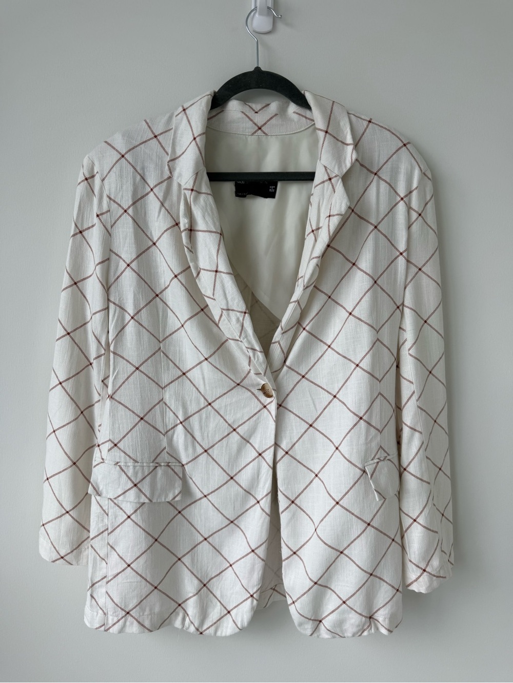 ASOS linen blend grid check Blazer in white and brown